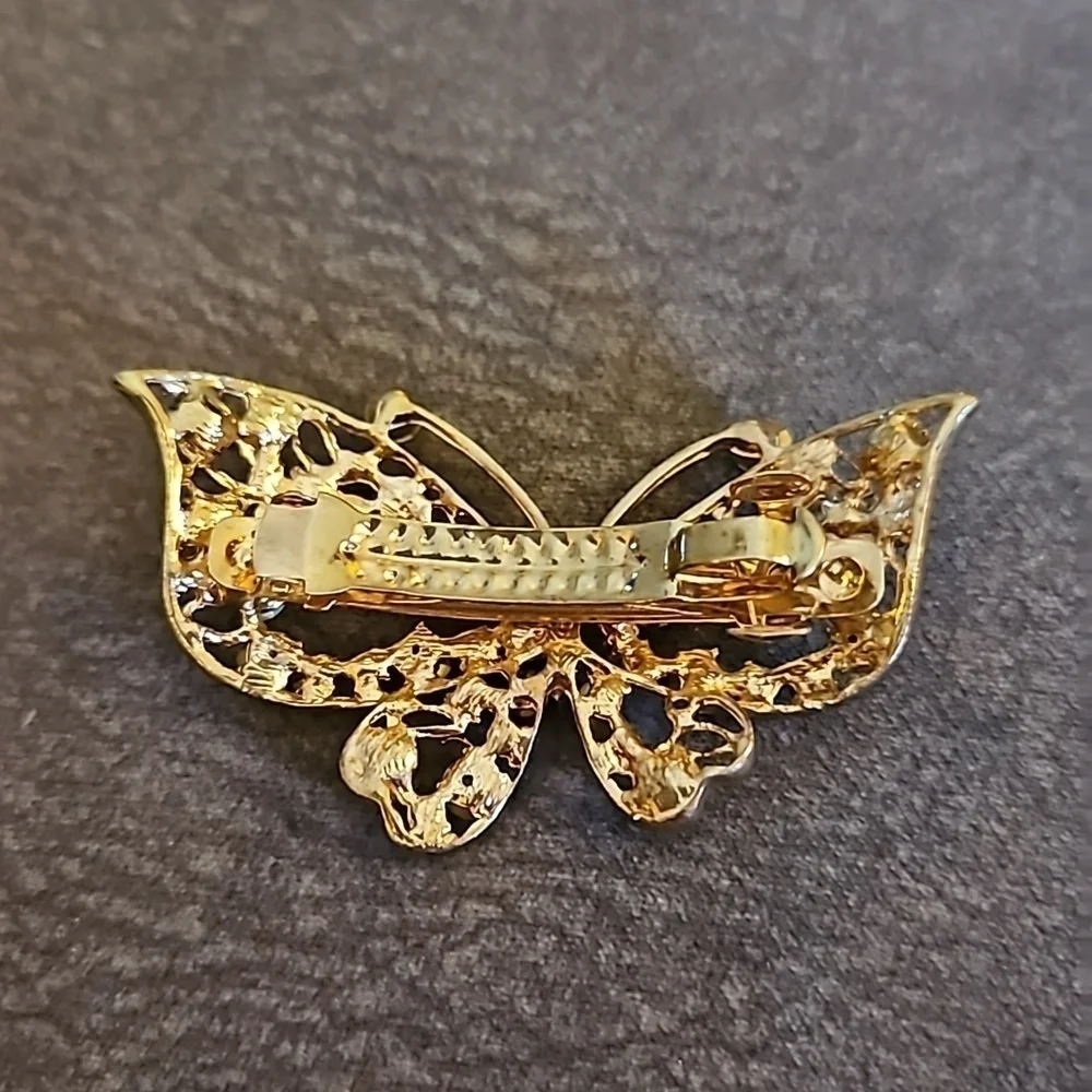 Vintage Fairycore Aurora Borealis Rhinestone Butterfly Barrette